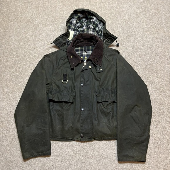 Barbour Other - Vtg Barbour A130 Spey Jacket Mens Large Short Green Waxed Made England Hooded